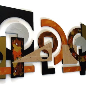 Geometric Geo Abstract Wood and Metal Wall Sculpture 48x38 2 piece wood wall hanging Contemporary Unique Wall Decor by Alisa Art69 image 8