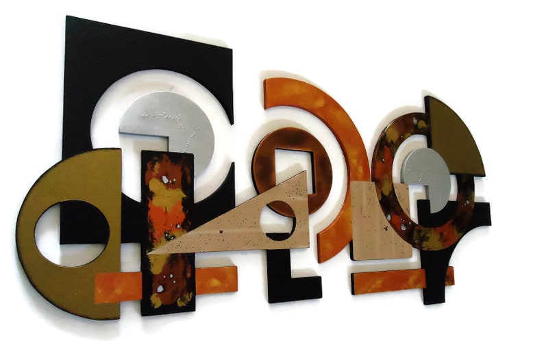 Geometric Geo Abstract Wood and Metal Wall Sculpture 48x38 2 piece wood wall hanging Contemporary Unique Wall Decor by Alisa Art69 image 8