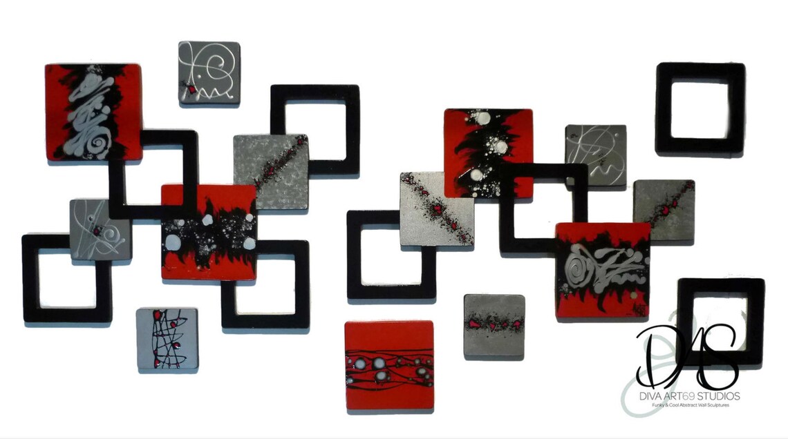 Contemporary Modern Red and Black Abstract Wall Hangings 2pc Etsy