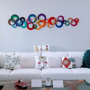 Chained by Color-HUGE Vibrant Circle Wall Hangings Contemporary Modern , Wood wall decor, Circle Wall Sculpture by DAS image 8