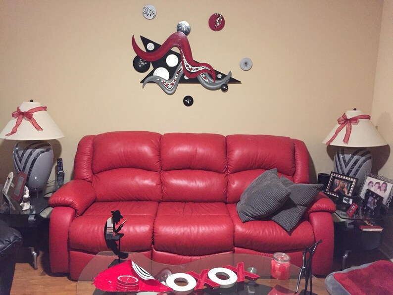 Unique Red Black Silver Wall Sculpture Contemporary Modern Etsy