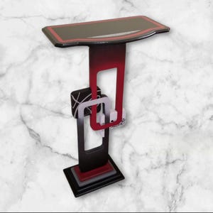 Cherry red Abstract table - Contemporary modern end table, accent table, 30&quot; tall, tabletop 18x10 base 10.5 x 7.5 - by Alisa