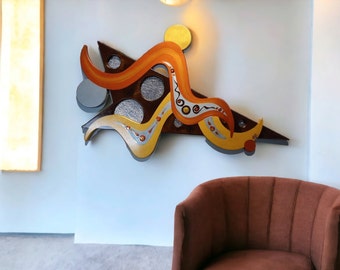 Denali Elements unique Wall Sculpture, wood and metal art, Contemporary Modern Abstract Wall hanging, 36x22 Rock Star series by Art69