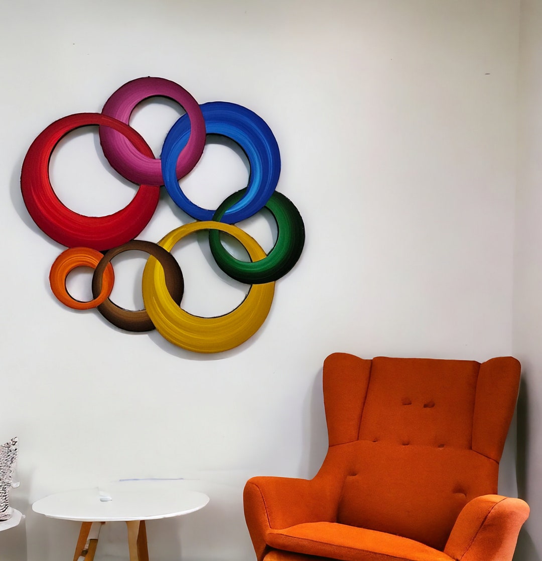 Colorful Circle Wall Art, Gift Item, Contemporary Wood Wall Art, 21x20