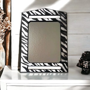 Unique Contemporary Modern Zebra Pattern Wood Framed Mirror Wall Art ...