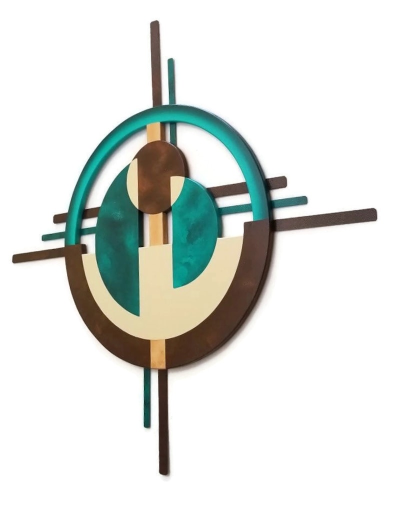 MidCentury Modern Wall Art Teal and Brown Circle Wall Etsy