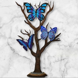 TRIO Butterfly tree 36&quot;, whimsical tree sculpture, purple butterfly tree sculpture, tabletop butterfly sculpture, 36x22 by Art69