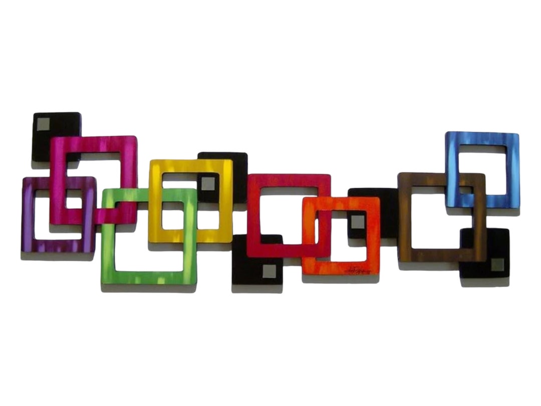 Colorful Square Wood Wall Decor, Geometric Squares With Mirrors