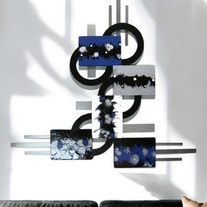 Blue Casa Abstract Wood and metal Wall Sculpture, Modern Contemporary wall decor by DAS