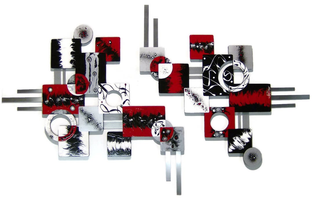 Modern Red and Black Abstract Wall Sculpture, Contemporary Geometric ...