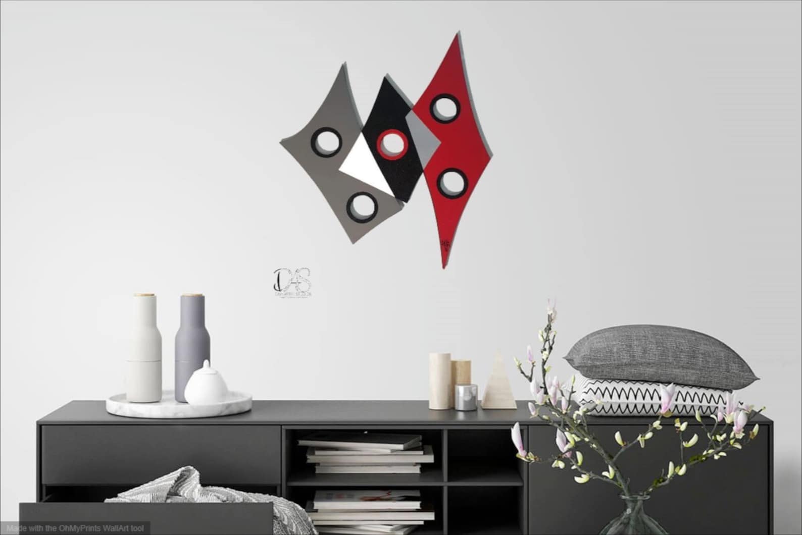 Abstract Wall Sculpture, Red Black Gray Wall Art, Modern Contemporary ...