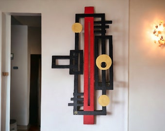 Red black & gold wall art, Lux trio red, black wall decor, modern wall sculpture, wood wall art, 36x20 and up by Alisa