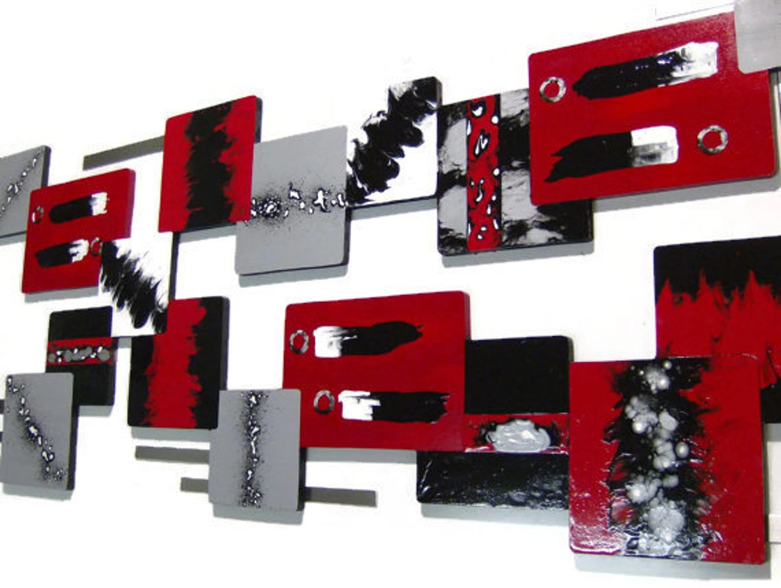 HUGE Modern Abstract Red & Black Wall Sculpture, Wood and Metal Wall ...