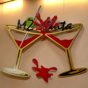 Personalized Name, Splash Martini Glasses Wall art, Custom Martini wall Decor with Crystal accents, by DAS