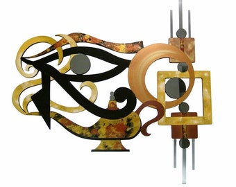 Unique Abstract Eye of Horus sculpture, Wood and Metal Wall deco, Eye Sculpture, Mirror Wall art, by DAS