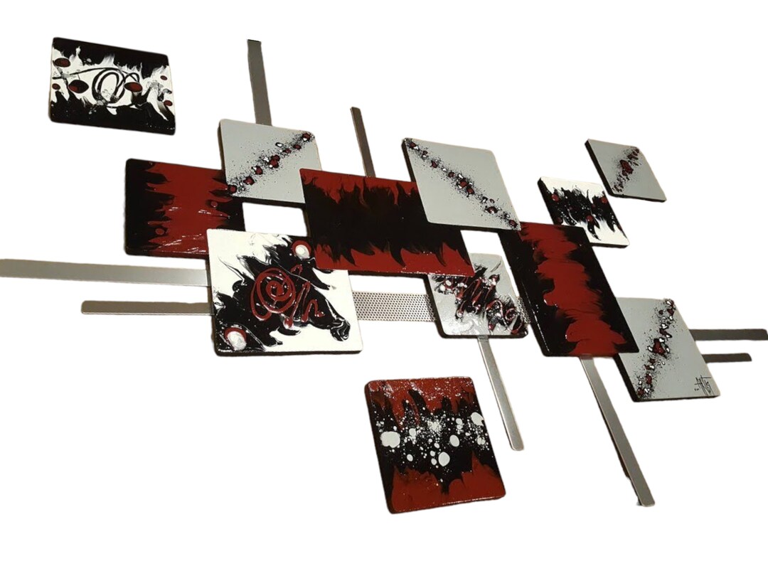 Blazing Burgundy Wall Art, Unique Abstract Sculpture, Square Wood and