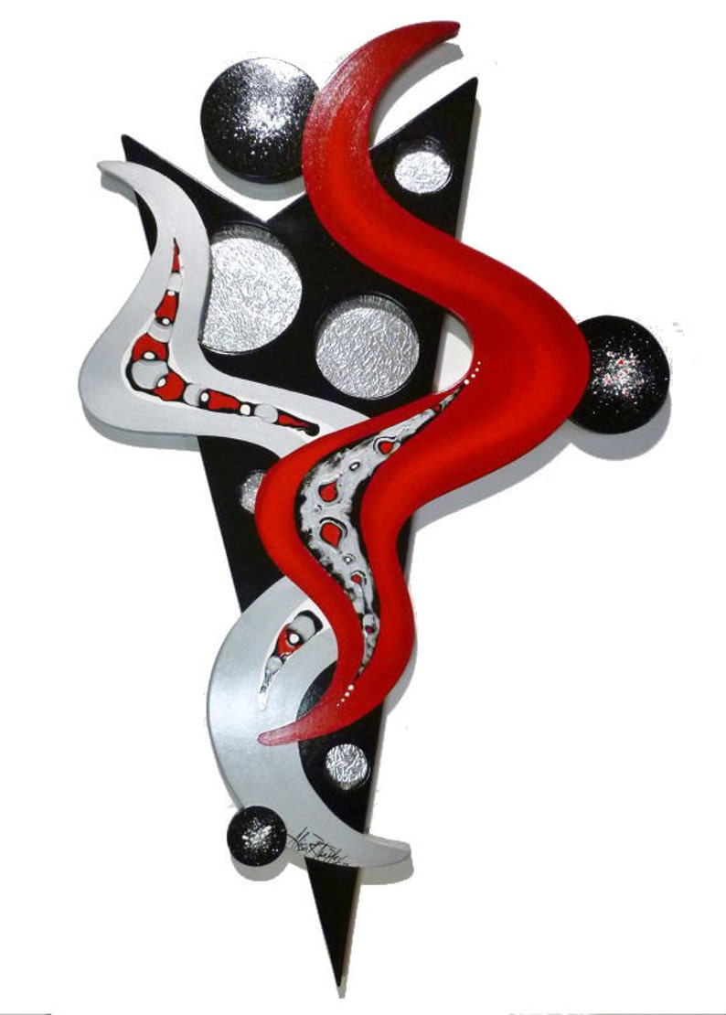 Unique Red Black Silver Wall Sculpture Contemporary Modern Etsy