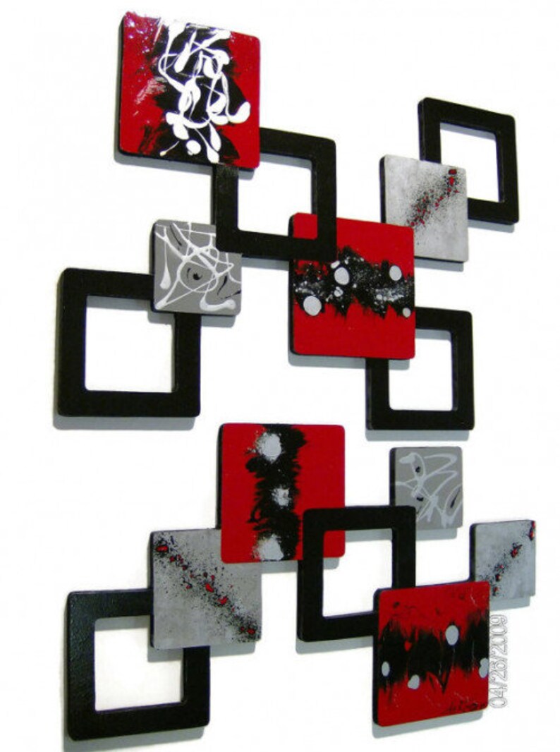 Contemporary Modern Red and Black Abstract Wall Hangings 2pc Etsy
