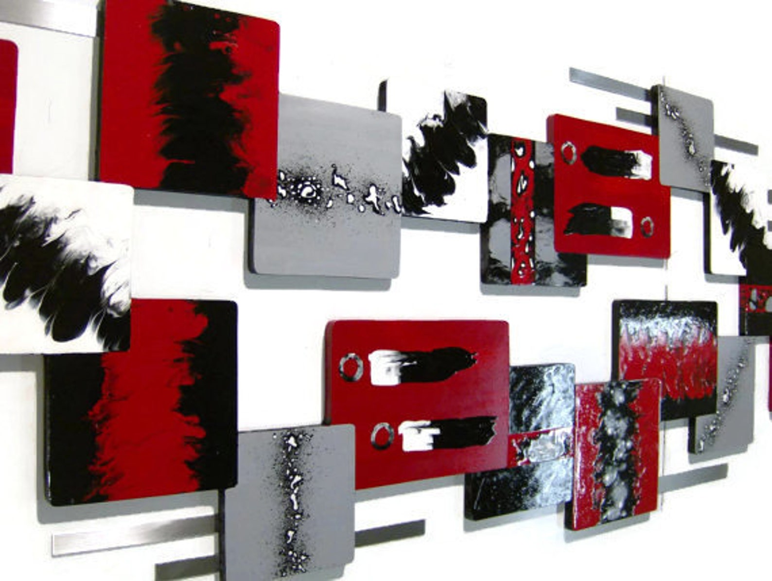 HUGE Modern Abstract Red & Black Wall Sculpture, Wood and Metal Wall ...