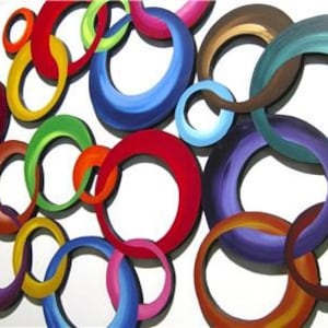 Chained by Color-HUGE Vibrant Circle Wall Hangings Contemporary Modern , Wood wall decor, Circle Wall Sculpture by DAS image 4