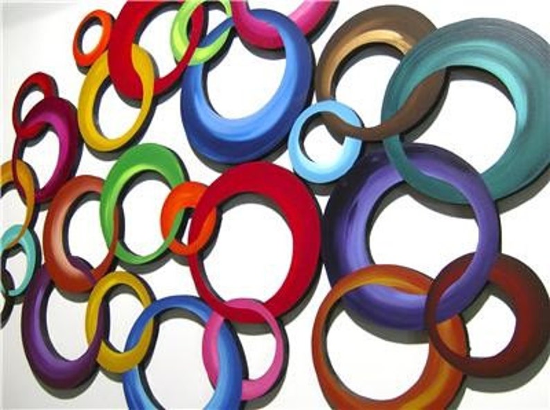 Chained by Color-HUGE Vibrant Circle Wall Hangings Contemporary Modern , Wood wall decor, Circle Wall Sculpture by DAS image 4