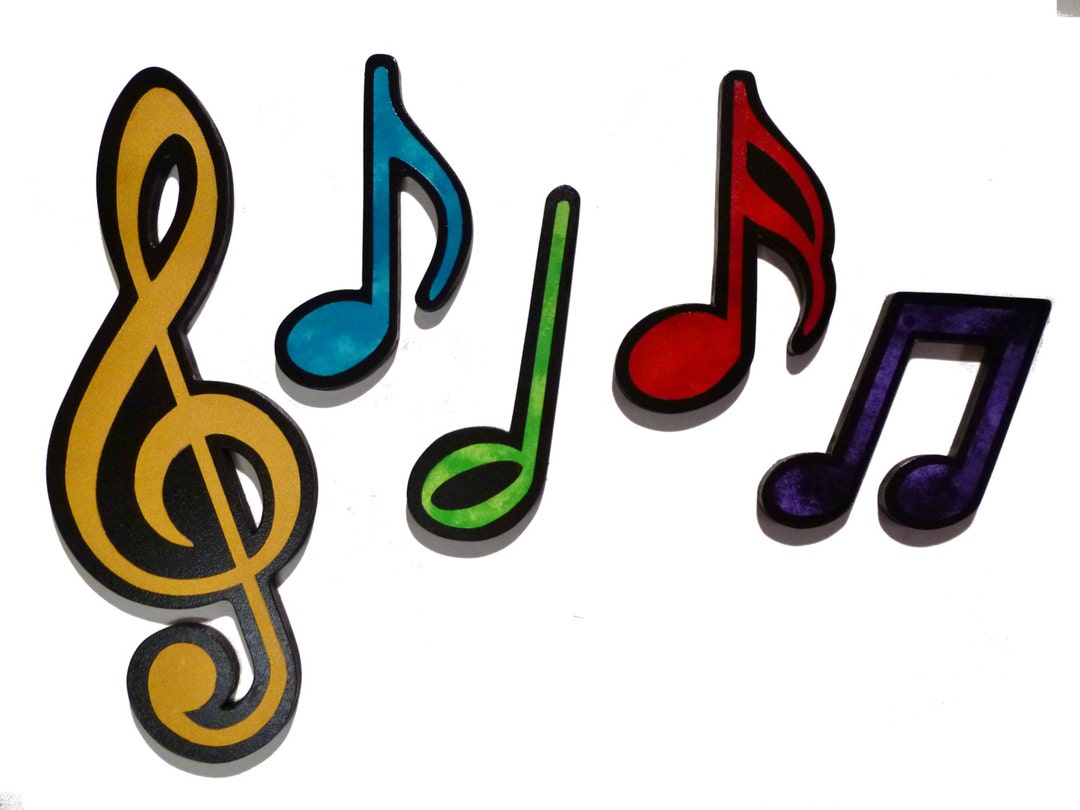 Colorful Large Music Notes Wood Wall Sculpture, Set of 5 Music Wall