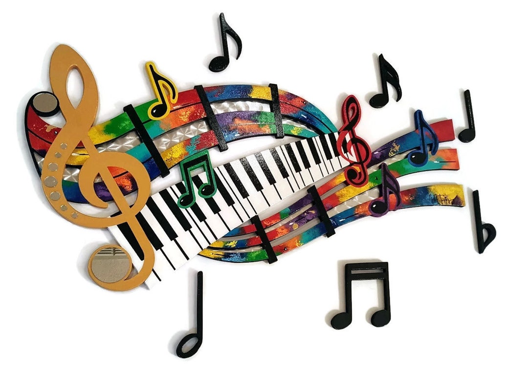 Colorful Music Sculpture With Brushed Metal and Mirror With 6 Black