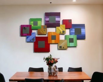 Colorful mirror Wall art, Contemporary Square Mirror wall Sculpture 48x24 by Alisa