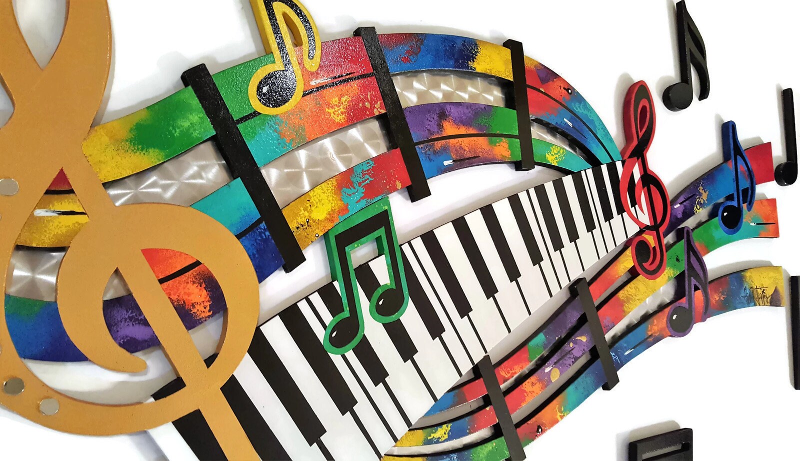 Colorful Music Sculpture With Brushed Metal and Mirror With