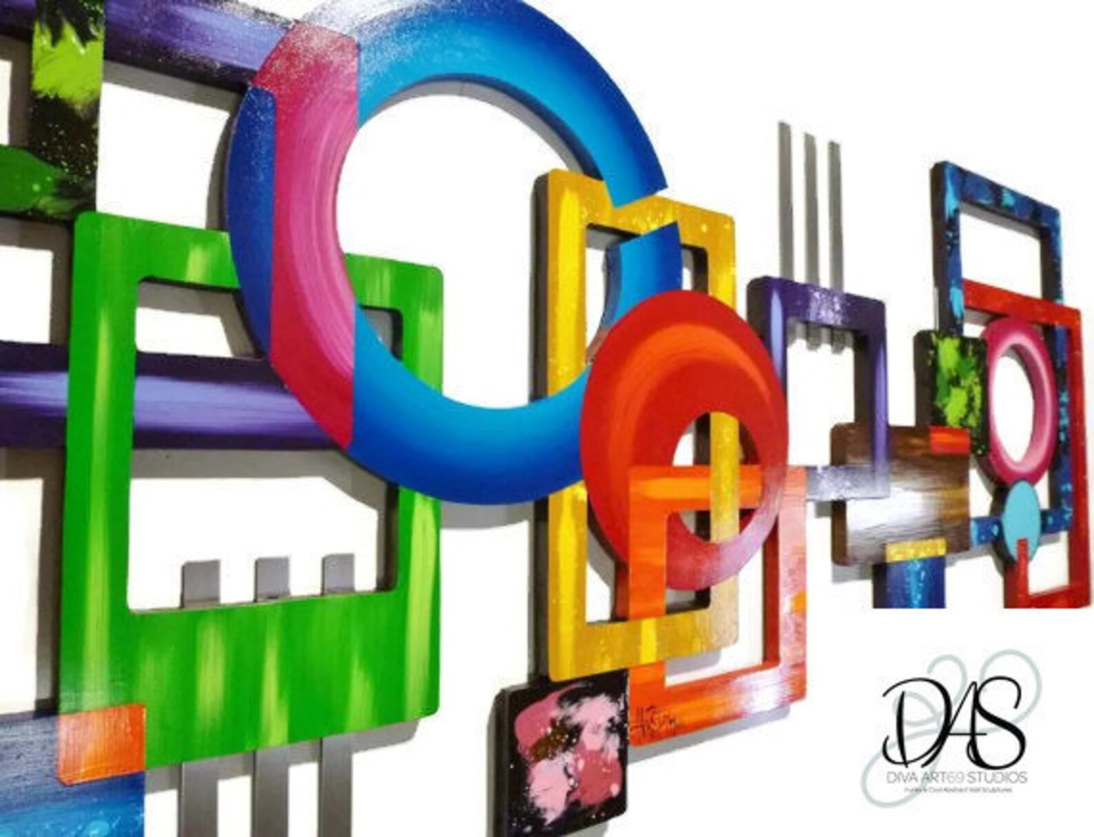 Colorful Geometric Wood and Metal Sculpture Contemporary Etsy