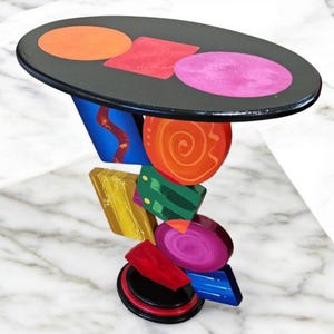 Colorful Geometric Tumble Abstract Table 27&quot; h, accent table, end table, by Alisa