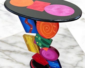 Colorful Geometric Tumble Abstract Table 27" h, accent table, end table, by Alisa
