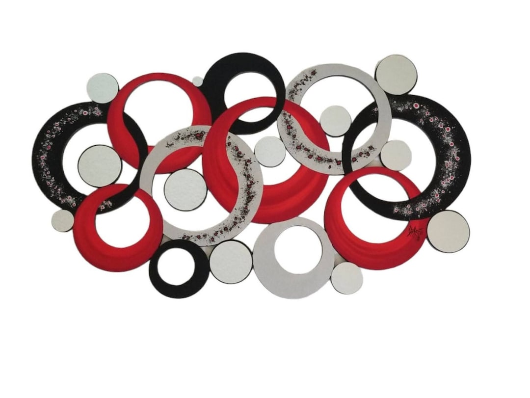 Contemporary Wall Art Red Black Wall Decor Modern Circle Etsy