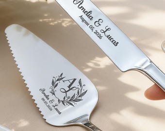 Personalized Cake Cutting Serving Set/Wedding Keepsake Ceremony Gift/Custom Bride And Groom Gift/Monogrammed Cake Cutting Set/Wedding Gift
