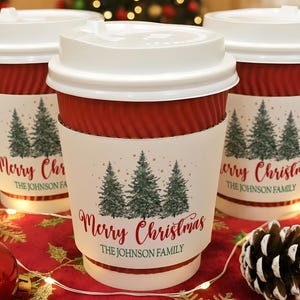 Tazze da caffè natalizie personalizzate, tazze con maniche, tazze usa e getta con nome di famiglia per decorazioni natalizie, decorazioni per feste e matrimoni