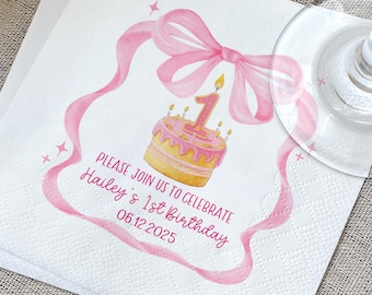Girls Just Wanna Be One Birthday Napkins/1st Birthday Girl Party Decoration/Girl First Party Napkins for 1st Bday/Vintage Cake Retro Napkin