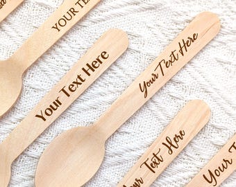 Personalized Ice Cream Spoons/Custom Engraved Mini Spoon/Custom Text or Graphic/Party Favors For Kids, Wedding Shower Favors Wooden Spoons