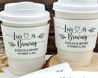 Personalized Wedding Coffee Cups/Love Is Brewing/Sleeves and Cups or Just Sleeves/Engagement Party Decors/Coffee Theme Decorations