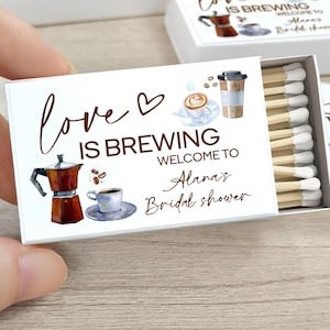 Wedding Shower Brunch Favors/Baby Shower Thank You Bulk Gifts/Love is Brewing  Bridal Shower Matchbooks Favors/Personalized Gift For Guests