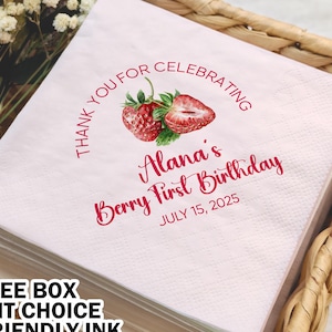 Berry Sweet First Birthday Party Napkins/Girls 1st Birthday Napkins/Custom Cocktail Napkins For Girls First Birthday/Birthday Party Decors