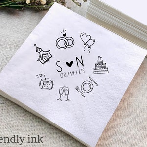 Personalized Wedding Napkins/Custom Cocktail Napkin/and Drawn Wedding Napkin/Engagement Party Napkins/Cheers to Love/Rehearsal Dinner Napkin