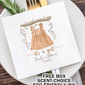 Boho Girl Clothesline Baby Shower Napkins/Baby Shower Decor/ Custom Cocktail Napkins for Baby Girl Shower/Gender Reveal/Baby Tea Party Decor