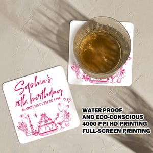 Personalized Square Birthday Paper Coasters//Custom Birthday Party Favor/Happy Birthday/Birthday Party Decor/Custom Coasters For Party