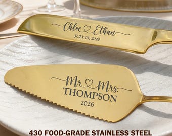 Personalisiertes graviertes Kuchenschneideset / kundenspezifisches Kuchenmesserset / Dessert-Service-Set für besondere Momente / graviertes Messer & Heber für die Hochzeit