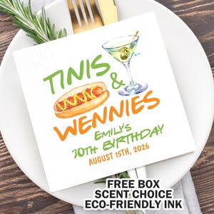 Weenies and Tinis Birthday Napkins/A tini bit older/Dirty Martini Party Decorations/30th Birthday Table Decors/Weenies & Tinis Bachelorette