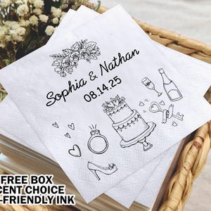 Personalized Wedding Napkins/Cheers to Love Cocktail Napkins/Hand Drawn Wedding Napkins/Engagement Party Napkins/Rehearsal Dinner Napkins