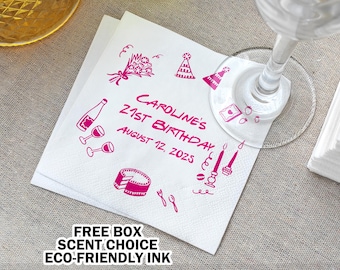 Birthday Napkins/Birthday Paper Napkin Favors/Personalized Beverage Napkins Favors/21st Birthday Napkins/Custom Birthday Cocktail Napkins