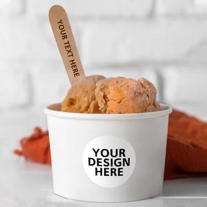 Custom White Ice Cream Cup with Wooden Spoon/Paper Treat Cups/Serving Cups/Birthday Party Decors/Summer Party Decorations/Party Tableware