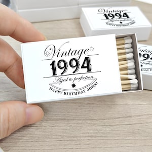 Aged to Perfection Birthday Favor/Vintage 1994/Milestone Birthday Celebration Matchbox/Birthday Party Favor Matches/Dirty Thirty Party Favor