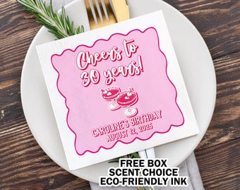 Servilletas de cumpleaños personalizadas/Servilletas de cumpleaños número 30/Servilletas de feliz cumpleaños/Servilletas de cóctel personalizadas/Artículos para fiestas de cumpleaños/Servilletas de bar